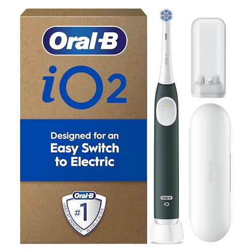 Braun Oral-B iO2 Toothbrush Kit, Gentle Care Head, Travel Case & Holder - Forest Green, Adults, UK Plug