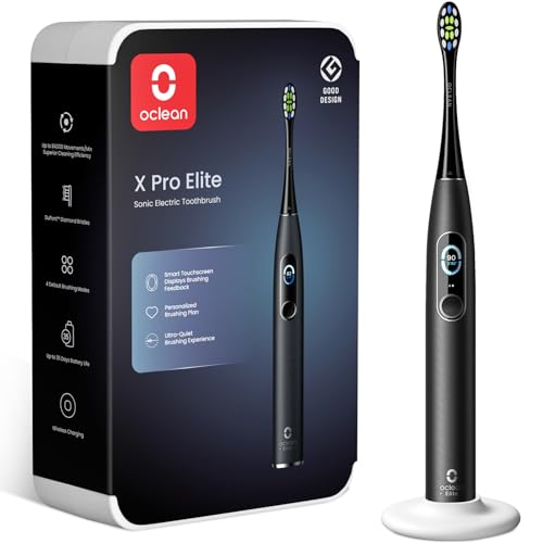 Oclean X Pro Elite Sonic Toothbrush, Smart Screen, 8 Areas Tracking, Wireless Charge - Black