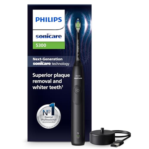 Philips Sonicare 5300 Electric Toothbrush - 2 Intensity Levels, Pressure Alert - SmarTimer, EasyStart - Black - Sonic Power