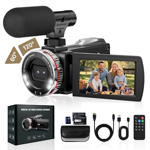 Euiivnt 4K Video Camera 48MP Camcorder for YouTube Vlogging, HDMI, Mic, Dual Lens 21X Zoom, Rotatable Screen