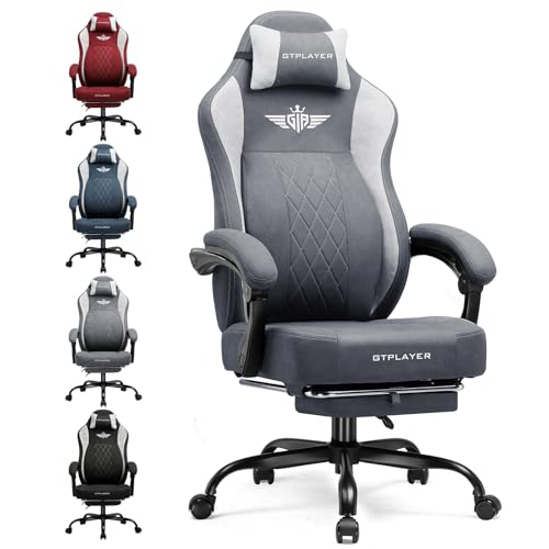 GTPLAYER Gaming Chair with Footrest & Lumbar Support, Ergonomic Computer Chair, Height Adjustable Home Office Chair in Grey