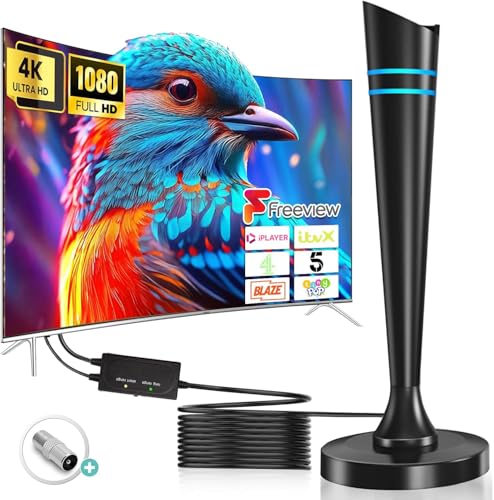 Brand High-Gain Indoor TV Aerial: 560+ Mile Range, Strong Signal Booster, Freeview for 4K HD Channels, 16.4FT Cable