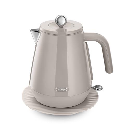 De'Longhi Eclettica 1.7L Rapid Boil Electric Kettle, Customizable Design, Anti Scale Filter, Stainless Steel, Beige