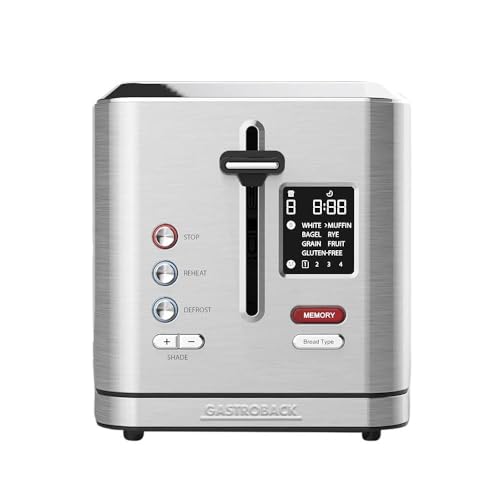 Gastroback 2 Slice Toaster, 7 Browning Levels, Stainless Steel, Easy Clean, LCD Display, Defrost - Breakfast Made Easy
