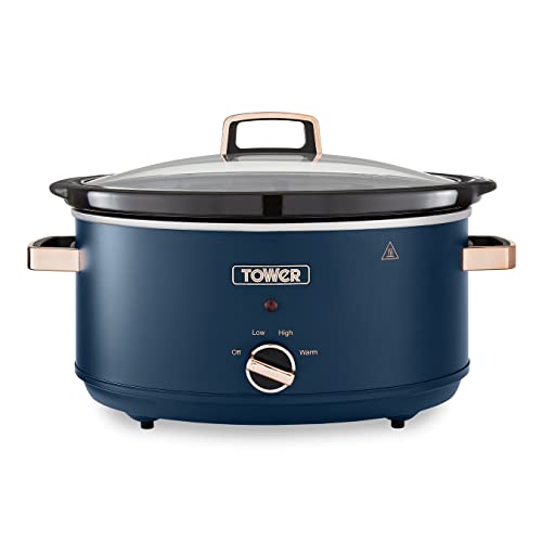 Tower Cavaletto 6.5L Slow Cooker, 3 Heat Settings, Cool Touch Handles, Midnight Blue