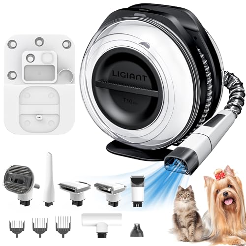 LIGIANT T10 Pro Cordless Pet Grooming Vacuum Kit, Low Noise, Nail Grinder, Clippers, Ideal for Shedding Care at Home & Outdoors