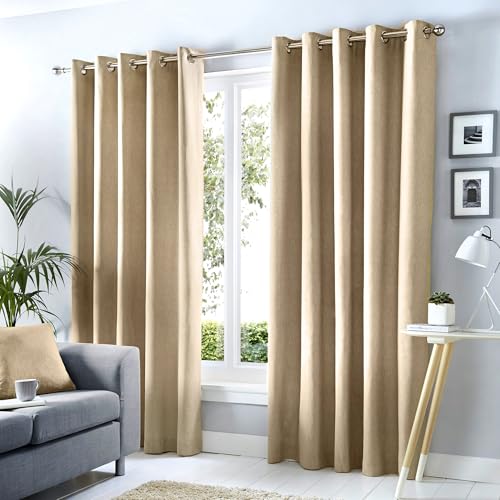 Fusion Blackout Curtains, Natural Cotton Panels, Thermal & Soundproof Drapes for Bedroom or Living Room
