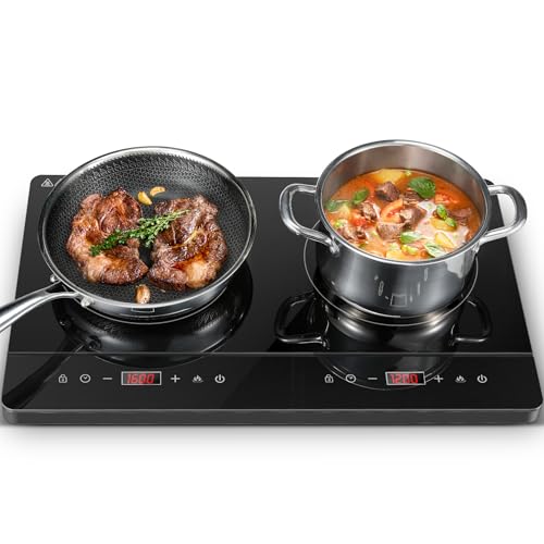 KICHPOWER Portable Double Induction Cooker, Glass Plate, 2800W