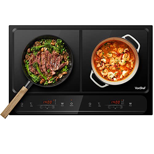 VonShef Double Induction Hob: Portable Twin Plate Electric Cooktop with LED Display, Timer - 10 Heat Settings 60-240°C