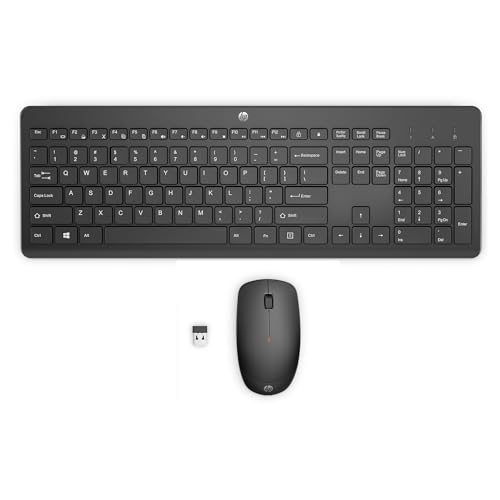 HP 230 Wireless Keyboard Mouse Combo Set, 2.4 GHz USB-A Nano, 1600 dpi, 16 Months Battery Life, Black