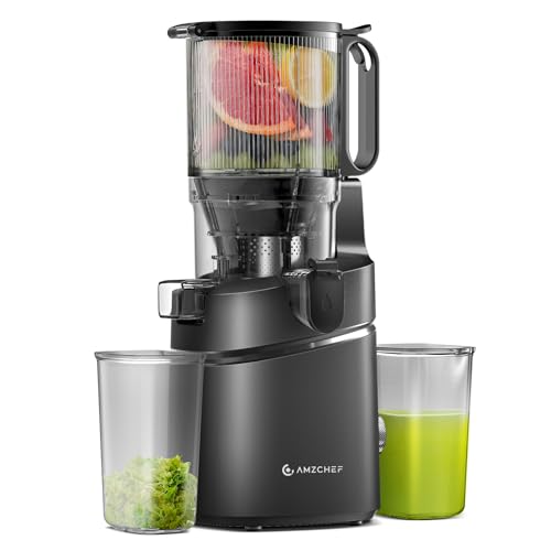 AMZCHEF Cold Press Juicer 250W - Liberate Your Hands! Slow Juicer 2L Capacity for Whole Fruit & Vegetable - Triple Filter, Safety Lock - Classic Black