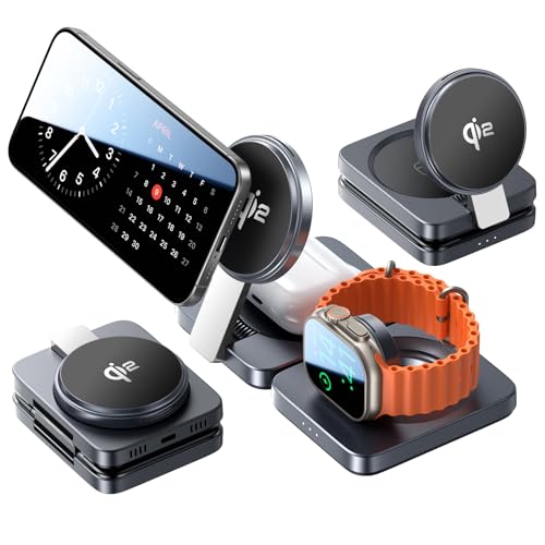 LISEN 3-in-1 Wireless Charging Station for iPhone, Apple Magsafe Charger Stand - Qi2 Charger, Magnetic Charging Dock Pad - Pro Max, iWatch, Airpods