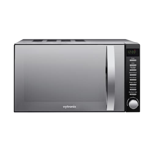 VYTRONIX 800W Digital Microwave Oven: 6 Power Levels, Timer | Black with Mirrored Front, 20L Capacity