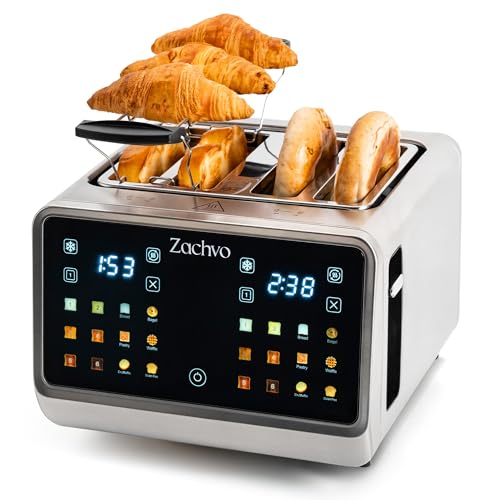 ZACHVO 4-Slice Toaster: Dual Controls, Extra-Wide Slots, Smart Touchscreen, 6 Browning Levels