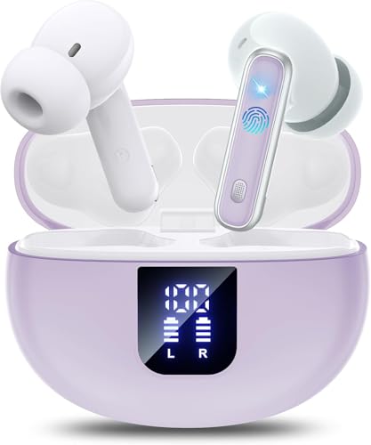 EUQQ Wave Bluetooth 5.4 Ear Buds: Deep Bass Stereo Sound, Purple