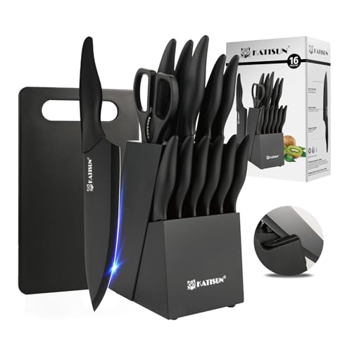 Chef's Delight Knife Set with Block & Sharpener, 16pcs - German Stainless Steel, Scissors, Cutting Board