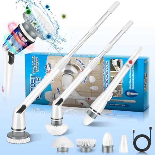 Spin Scrubber: Cordless Rechargeable Cleaning Brush with 3 inch Brush Heads, Adjustable Arm for Bathroom, Kitchen, Window