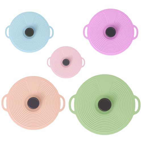 ZONJIE Silicone Lids Food Covers Set, Reusable Heat Resistant Microwave Covers for Bowls, Plates, Pans - Lock Tight Seal