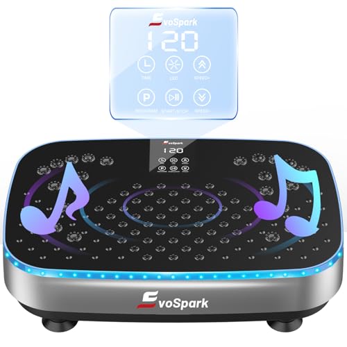 EvoSpark Vibration Plate: 9 LED Light Effects, 2-in-1 Motors, Lymphatic Drainage & Weight Loss, Fitness Platform