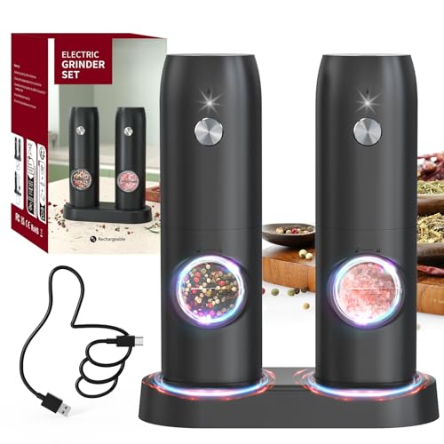 CIRCLE JOY Electric Pepper Grinder Set, USB Rechargeable, Ceramic Grind, Adjustable Coarseness - Automatic Kitchen Grinder