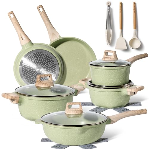 Perfecto 15-Piece Non-Stick Cookware Set w/ Granite Induction, Frying Pans & Saucepans - PFOS, PFOA Free