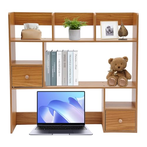 Tyvotrend Desk Organizer Stand with 9 Compartments for Office, School, and Home - Desktop Storage Rack Display Shelf - Pine Color - 83 x 17 inch