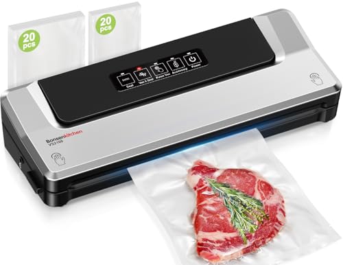 Bonsenkitchen Vacuum Sealer: Fast-Compact Machine for Sous Vide, 40 Bags, Keep Food Fresh 6x Longer
