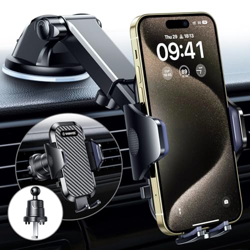 VANMASS Car Phone Holder: Upgraded Suction & Clip, Rotatable Mount for iPhone, Samsung & More