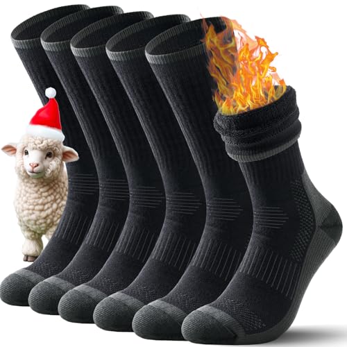 TANSTC Merino Wool Thermal Socks for Men - Warm Winter Crew Hiking Socks with Moisture Wicking - 3 Pairs, Black