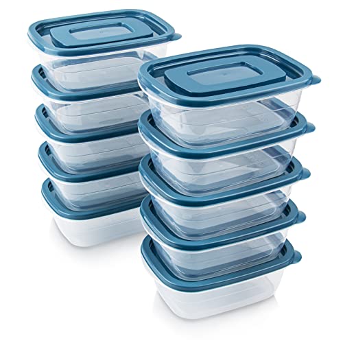 EFISH 10PCS Rectangle Portion Box Sets with Lids - Food Storage Container for School, Work, Travel - 500ML Per Box - Blue