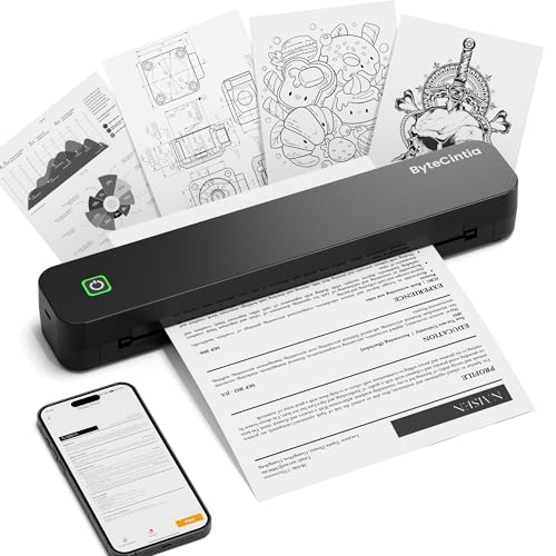 ByteCintia Portable Printer: C80 Bluetooth Thermal Printer for Travel, A4 8.5x11 Inch US Letter, Inkless, Android/iOS/Laptop, Black