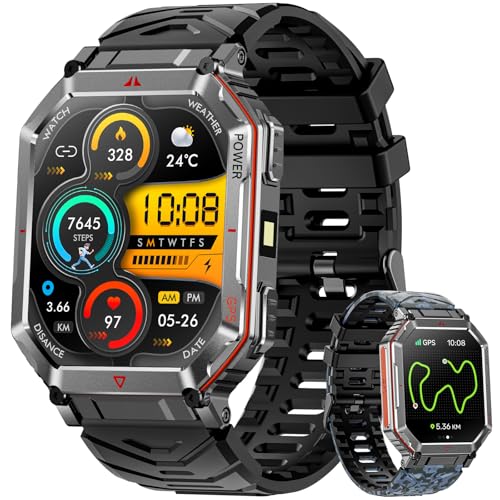 Brand Military Smart Watch: GPS/Compass, Voice Assistant, HD Display, Bluetooth Calling, Fitness Tracker - Android/iOS (Black)