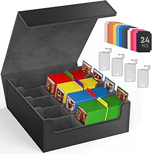 Leather Card Storage Box, 24 Dividers, 3200+ Card Deck Case
