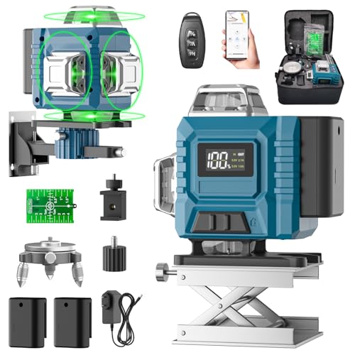 Kevsuvqin Laser Level: Self Leveling, 4x360 Lazer Tool, 16 Green Lines, LED Display, IP54 Waterproof