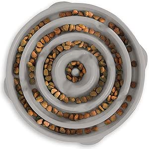 Outward Hound Slow Feeder Bowl for Medium to Large Dogs, Puzzle Maze, Prevents Bloat, Holds 4 Cups, Non-Slip, BPA-Free, Gray
