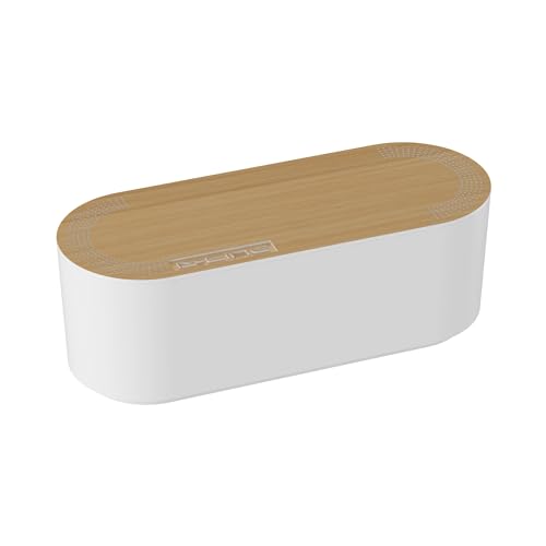 D-Line Cable Tidy Box: Hide Extension Blocks, Desk & TV Wire Management - Small, White Wood Lid, Electrically Safe ABS - 325x125x115mm