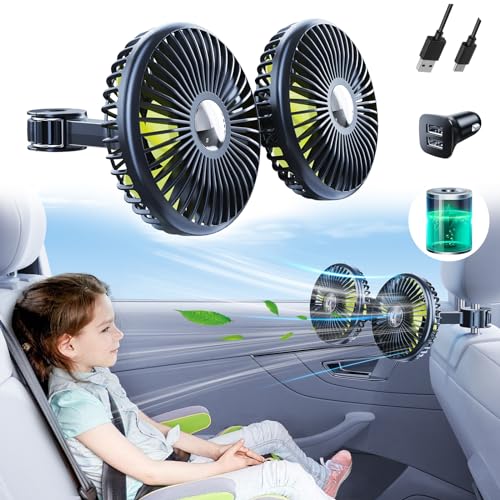 Nauttxon Car Backseat Battery Fan - Rechargeable, 360° Rotatable, Separate Control, Cold Air Blower for Kids, SUV, RV