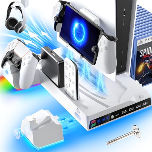 Fenolical PS5/Slim Stand with Cooling Station, Controller Charging, 3 Levels Cooling Fan