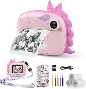 HiMont Kids Instant Camera: Digital Camera for Children with Print Paper & 32G TF Card, Video Camera with Colored Pens & Fun Accessories - Gift for Kids 3-14 Years (Pink)