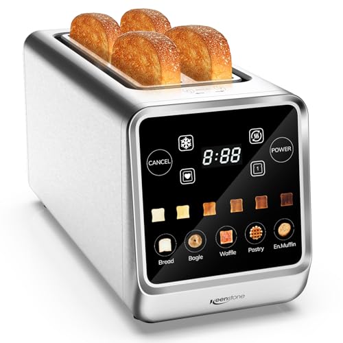 Keenstone 4 Slice Smart Toaster: TouchScreen, Memory Function, Timer - Bagels, Bread, Waffles - Stainless Steel