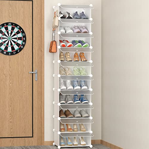 HOMIDEC Shoe Rack Cabinet, Tall 10-Tier Shoe Storage with Door, Hook, Dust-proof, Free Standing Shelf for 20 Pairs - Entryway, Hallway
