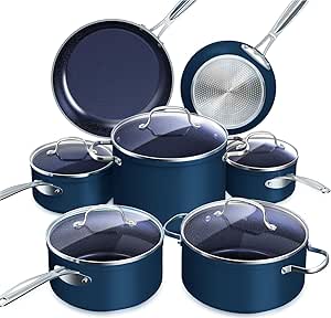 Nuwave Healthy Duralon Blue Ceramic Cookware Set, Scratch-Resistant, PFAS Free, Induction Ready, Oven Safe, Tempered Glass Lids