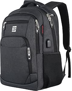 Slim Durable 17" Laptop Backpack with USB Port - Water Resistant Business Anti Theft Bag for Men & Women, Fits 15.6" Notebook