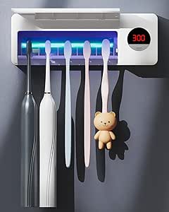 DSHOW UV Toothbrush Sanitizer Holder with Sterilizer - Bathroom Organizer for Family - 2000mAh Charging - White