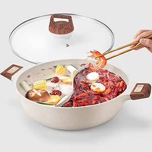Shabu Shabu Hot Pot 7QT Divider Stockpot Glass Lid Dual Soup Cookware