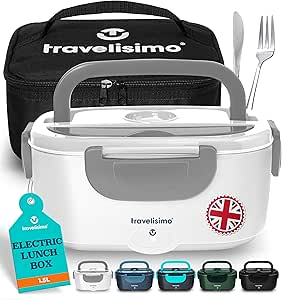 TRAVELISIMO 80W Electric Lunch Box Food Heater 1.5L Portable Warmer for Travel & Office - Stainless Steel Lunchbox