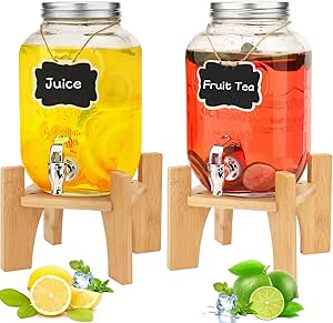 Hisredsun Glass Drink Dispenser w/ Stand, Beverage Tap for Parties, Weddings, Birthdays