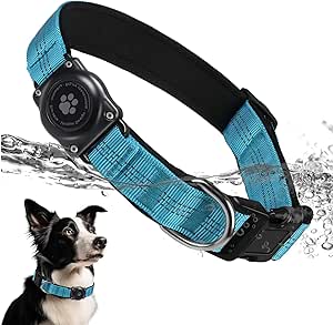AirTag Dog Collar Holder, Waterproof & Reflective, Comfortable Padded, Heavy Duty - Small Medium Large Dogs - Blue