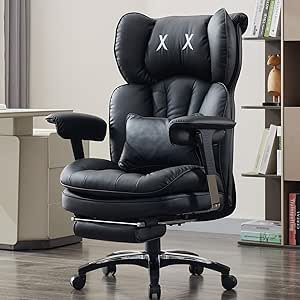 Efomao Big & Tall Office Chair with Footrest - High Back Computer Chair, Adjustable Armrests - Wide Seat, Modern Desk Chair - Ideal for Home Office, Gaming, Study - Black