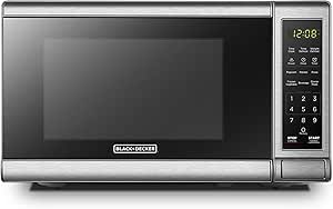 BLACK+DECKER Microwave Oven, Push-Button Door, Child Safety Lock, 700W, Stainless Steel, 0.7 cu.ft